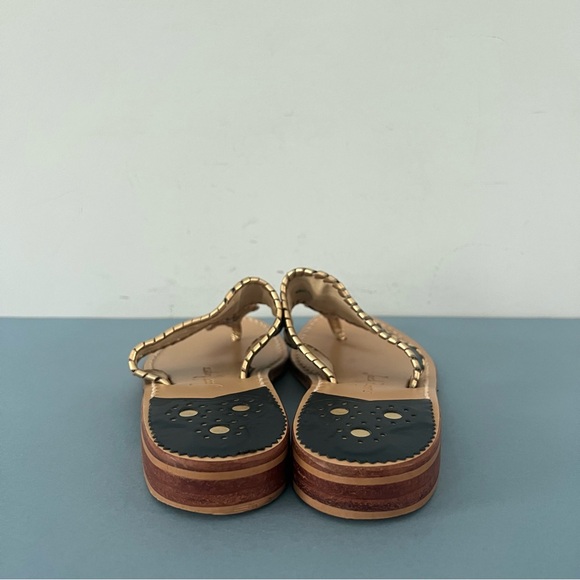 Jack Rogers Nantucket Midnight Blue Gold Leather Whipstitch Flat Sandals - Picture 6 of 9